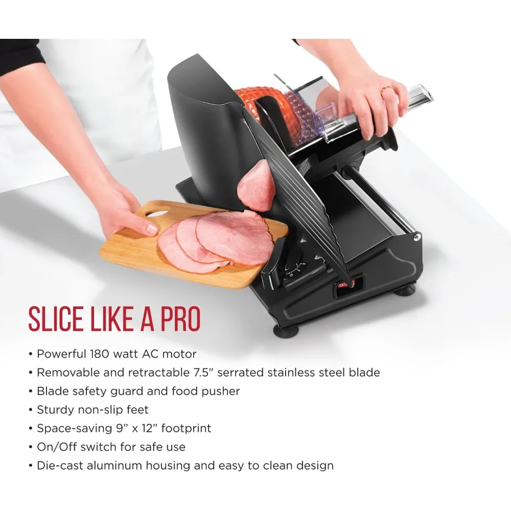 Electric Deli Slicer With Adjustable Slices, Stainless Steel Blades, Safe Feet - For Ham, Cheese, Bread, Fruit & Veggies
Electric Deli Slicer With Adjustable Slices, Stainless Steel Blades, Safe Feet - For Ham, Cheese, Bread, Fruit & Veggies