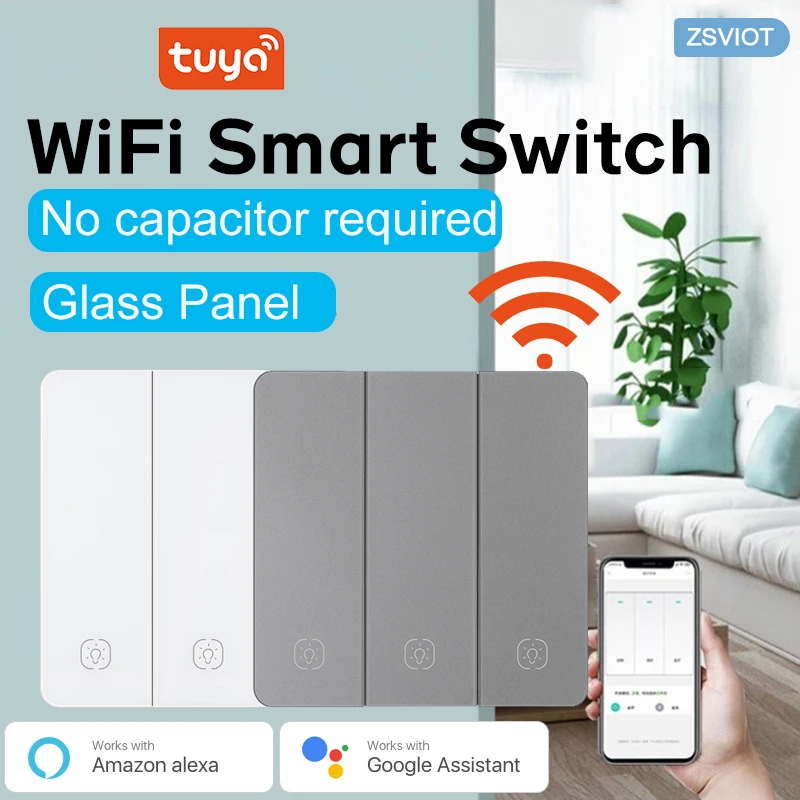Tuya Smart WiFi Smart Light Switches glass panel No Neutral Wire No capacitor required Remote control Support Alexa Google Home
Tuya Smart WiFi Smart Light Switches glass panel No Neutral Wire No capacitor required Remote control Support Alexa Google Home