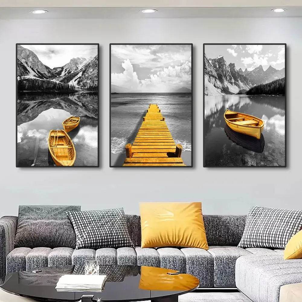 Modern Black White Landscape Gold Wooden Plank Road Canoe Lake Poster,Wall Art Canvas Painting Prints Picture for Home Decor
Modern Black White Landscape Gold Wooden Plank Road Canoe Lake Poster,Wall Art Canvas Painting Prints Picture for Home Decor
