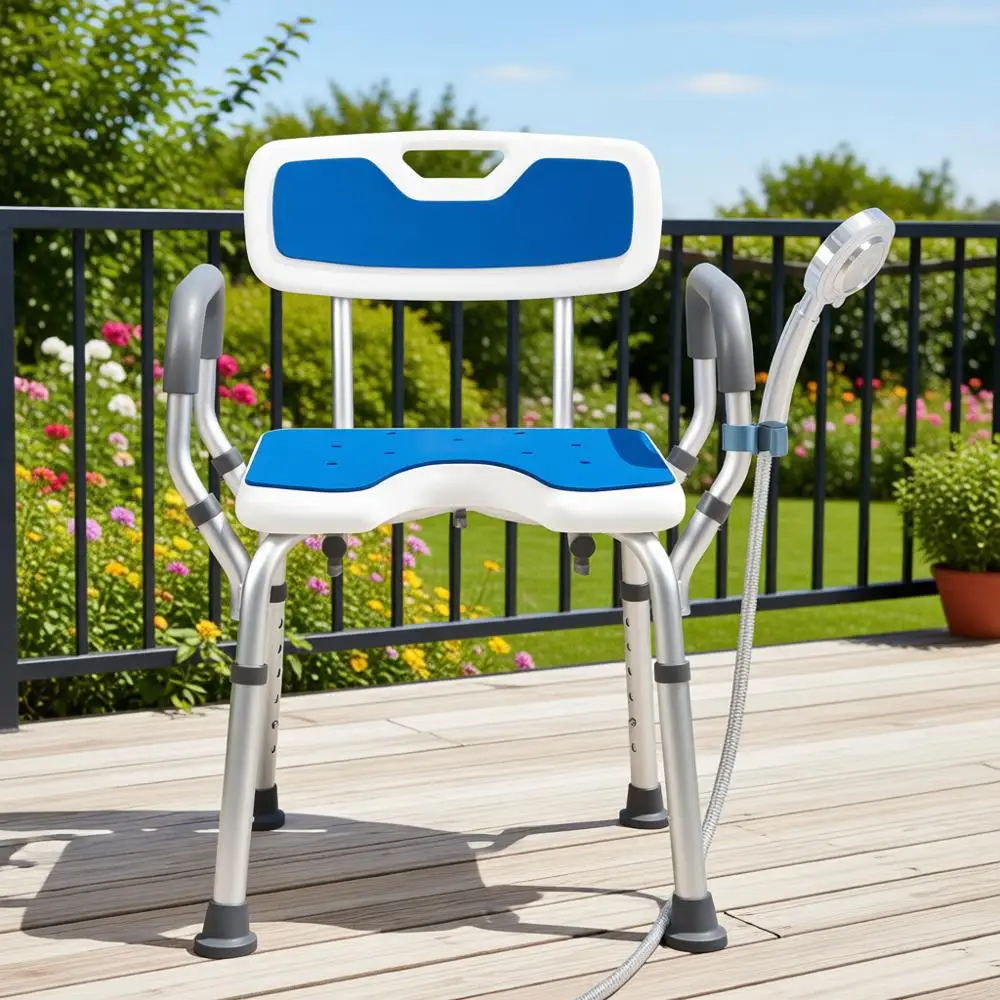 Heavy-Duty Shower Chair with Arms & Back, Supports 330lbs, Suitable for Shower or Bathroom Use, Easy Assembly, Padded Seat
Heavy-Duty Shower Chair with Arms & Back, Supports 330lbs, Suitable for Shower or Bathroom Use, Easy Assembly, Padded Seat