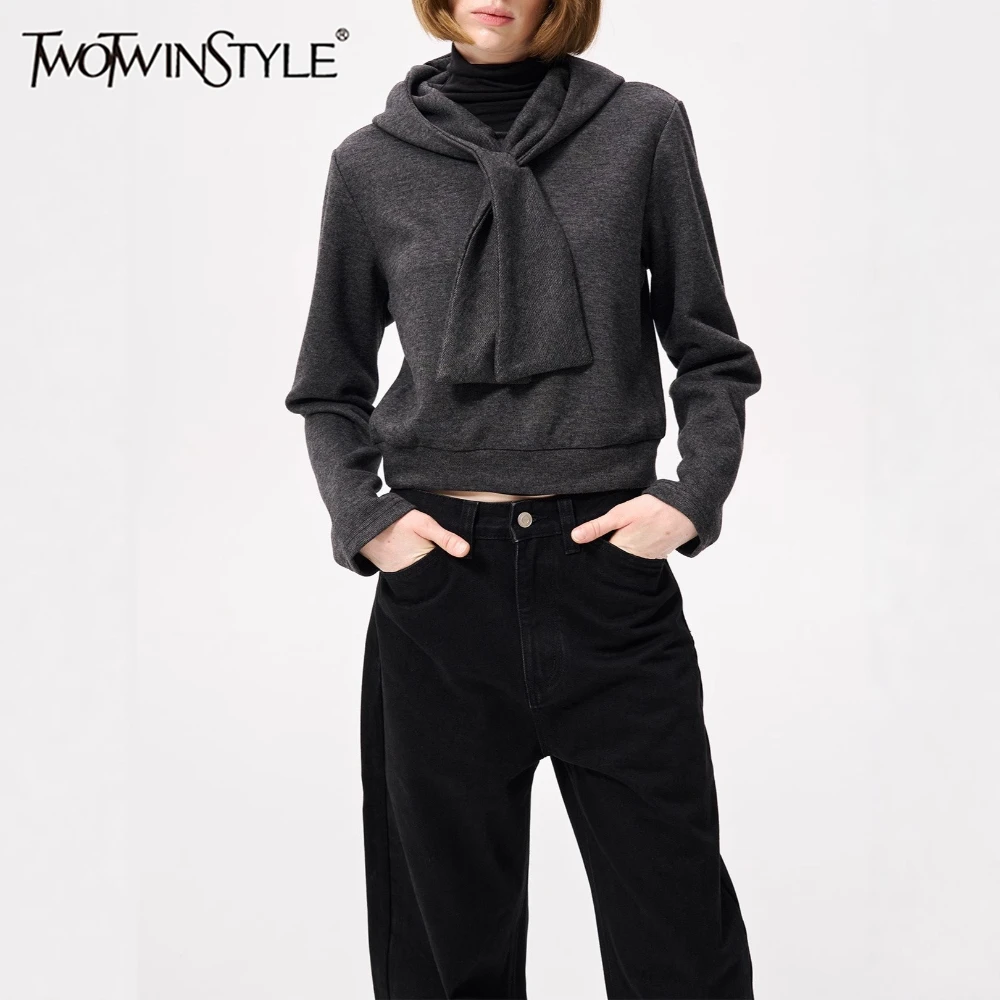 TWOTWINSTYLE Gray Spliced Bandage Hoodie Female Lapel Long Sleeve Slimming Streetwear Casual Women's Hoodies Autumn Fashion New
TWOTWINSTYLE Gray Spliced Bandage Hoodie Female Lapel Long Sleeve Slimming Streetwear Casual Women's Hoodies Autumn Fashion New