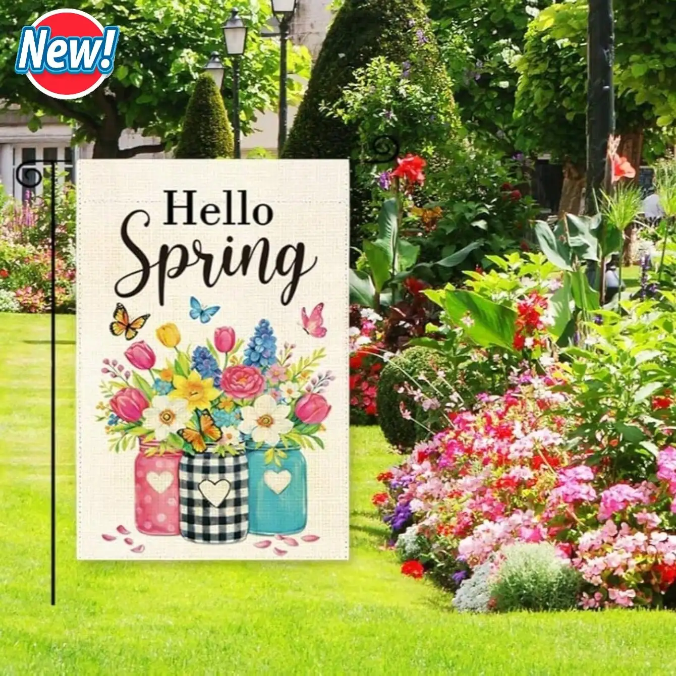 Hello Spring Floral Butterfly Mason Jar Burlap Garden Flag for Outdoor Porch YardHanging Decor, Vintage Farmhouse Welcome
Hello Spring Floral Butterfly Mason Jar Burlap Garden Flag for Outdoor Porch YardHanging Decor, Vintage Farmhouse Welcome