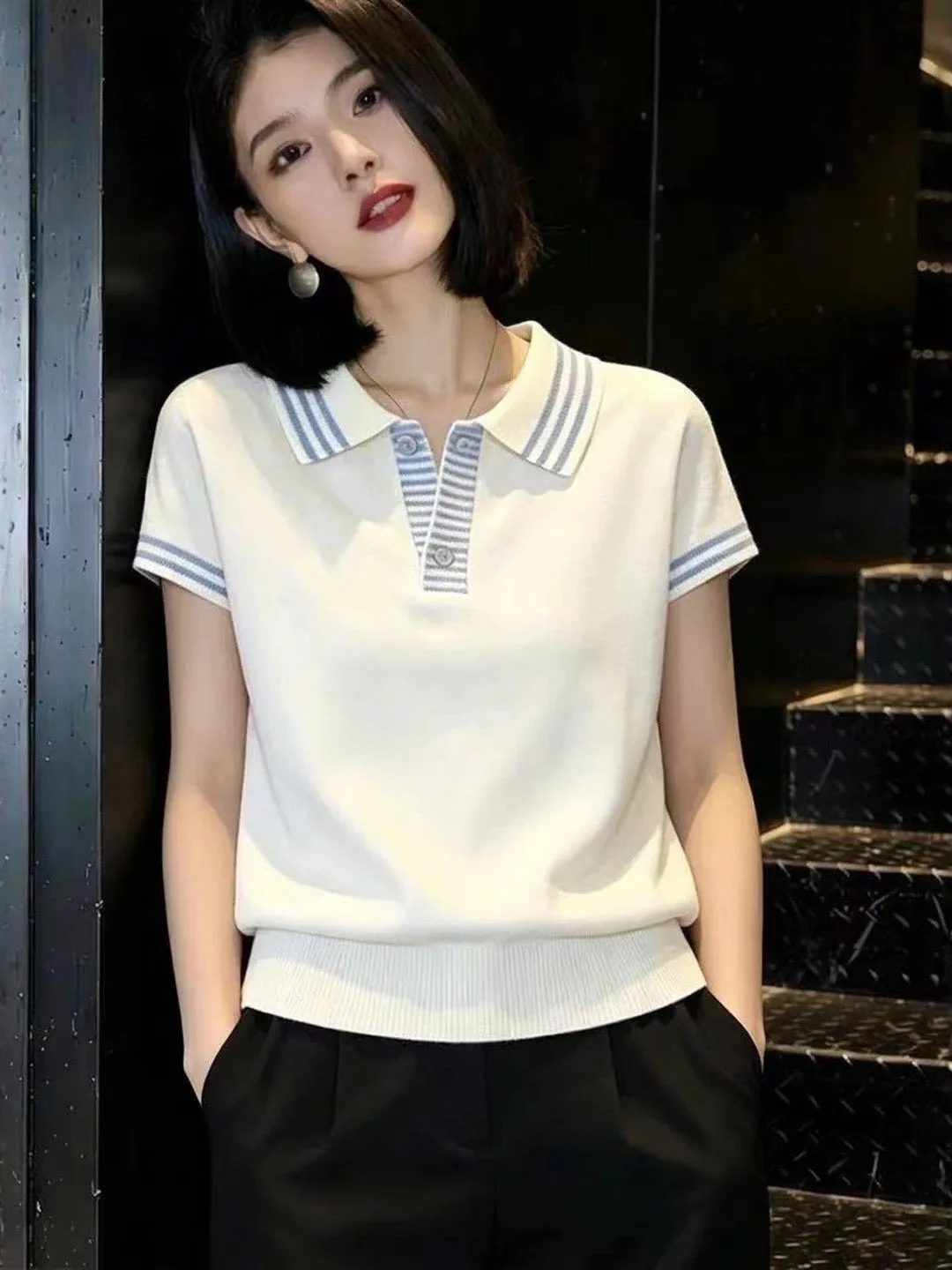 Oule Neck Color Block Striped Knitted Short Sleeve T Shirt Women Summer College Style Versatile Top Knitwear Casual Wear
Oule Neck Color Block Striped Knitted Short Sleeve T Shirt Women Summer College Style Versatile Top Knitwear Casual Wear