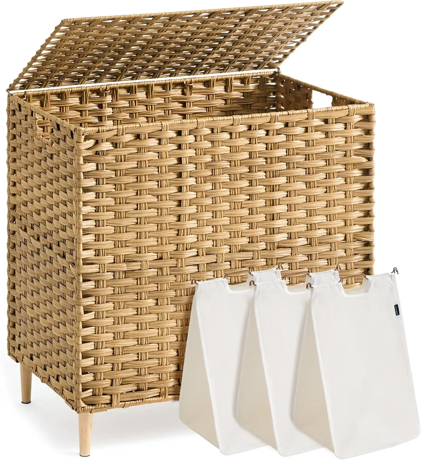 3-Section Laundry Hamper with Lid, 42.2 Gal PE Rattan Basket, Removable Liners, Goose Yellow
3-Section Laundry Hamper with Lid, 42.2 Gal PE Rattan Basket, Removable Liners, Goose Yellow