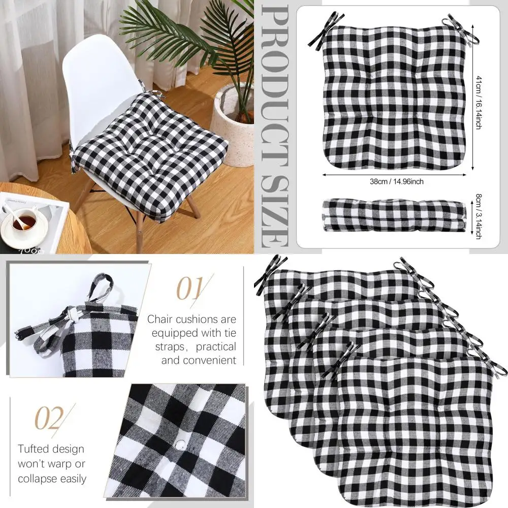 Buffalo Plaid Chair Cushions - Soft & Comfortable Square Seat Pads for Dining, Kitchen, Home, and Outdoor Use (Black & White)
Buffalo Plaid Chair Cushions - Soft & Comfortable Square Seat Pads for Dining, Kitchen, Home, and Outdoor Use (Black & White)