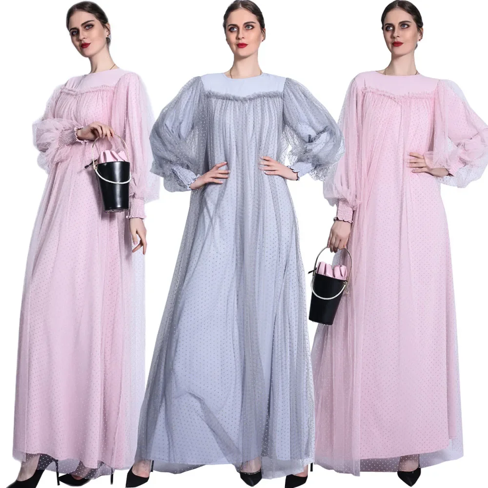 Elegant Women Mesh Muslim Dress Puff Sleeve Islamic Clothing Arabic Abaya Party Wedding Gown Dubai Middle East Malaysia Fashion
Elegant Women Mesh Muslim Dress Puff Sleeve Islamic Clothing Arabic Abaya Party Wedding Gown Dubai Middle East Malaysia Fashion