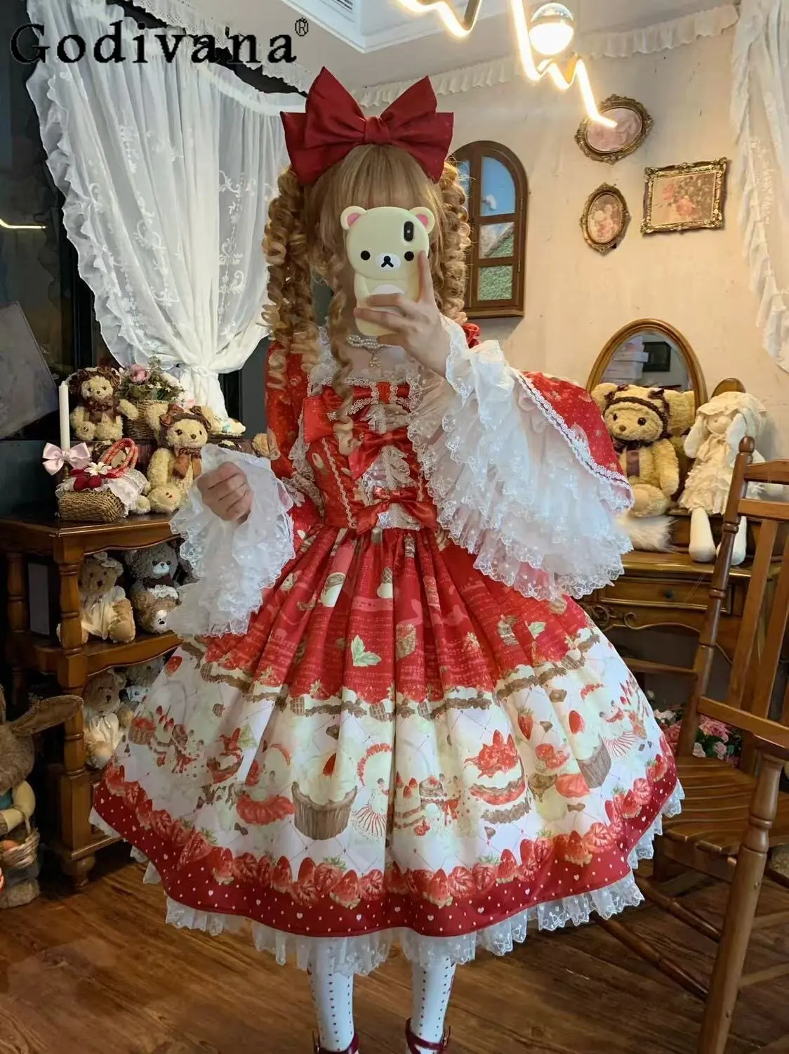 Vestidos Red Lolita Strawberry Dresses Op Woman's Girls Sweet Cute Bow Lace Long Sleeve Dress Princess Birthday Party Dress
Vestidos Red Lolita Strawberry Dresses Op Woman's Girls Sweet Cute Bow Lace Long Sleeve Dress Princess Birthday Party Dress