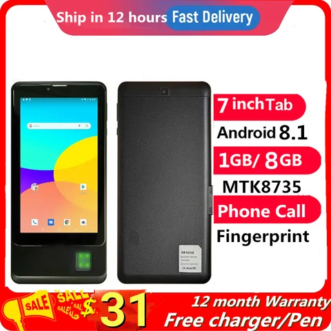 Big Sale 7 INCH MTK8735 Fingerprint  Phone Call Tablet  Android 8.1 GSM 1GB / 8GB Dual SIM IPS Screen Quad Core 4000mAh WIFI