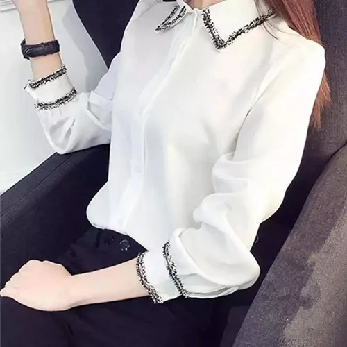 Spring Autumn White Fce Lined Chiffon irt Women's Long Sve Design Unique Top Versatile Korean Sle Pure Color Button up
Spring Autumn White Fce Lined Chiffon irt Women's Long Sve Design Unique Top Versatile Korean Sle Pure Color Button up