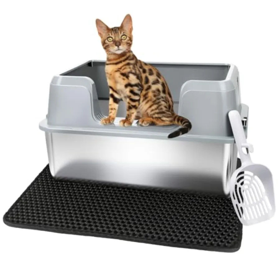 Stainless Steel Cat Litter Box, Large Semi-Enclosed Litter Box with Lid and Mat, Anti-Leakage Metal Pan for Easy Cleaning and O
Stainless Steel Cat Litter Box, Large Semi-Enclosed Litter Box with Lid and Mat, Anti-Leakage Metal Pan for Easy Cleaning and O