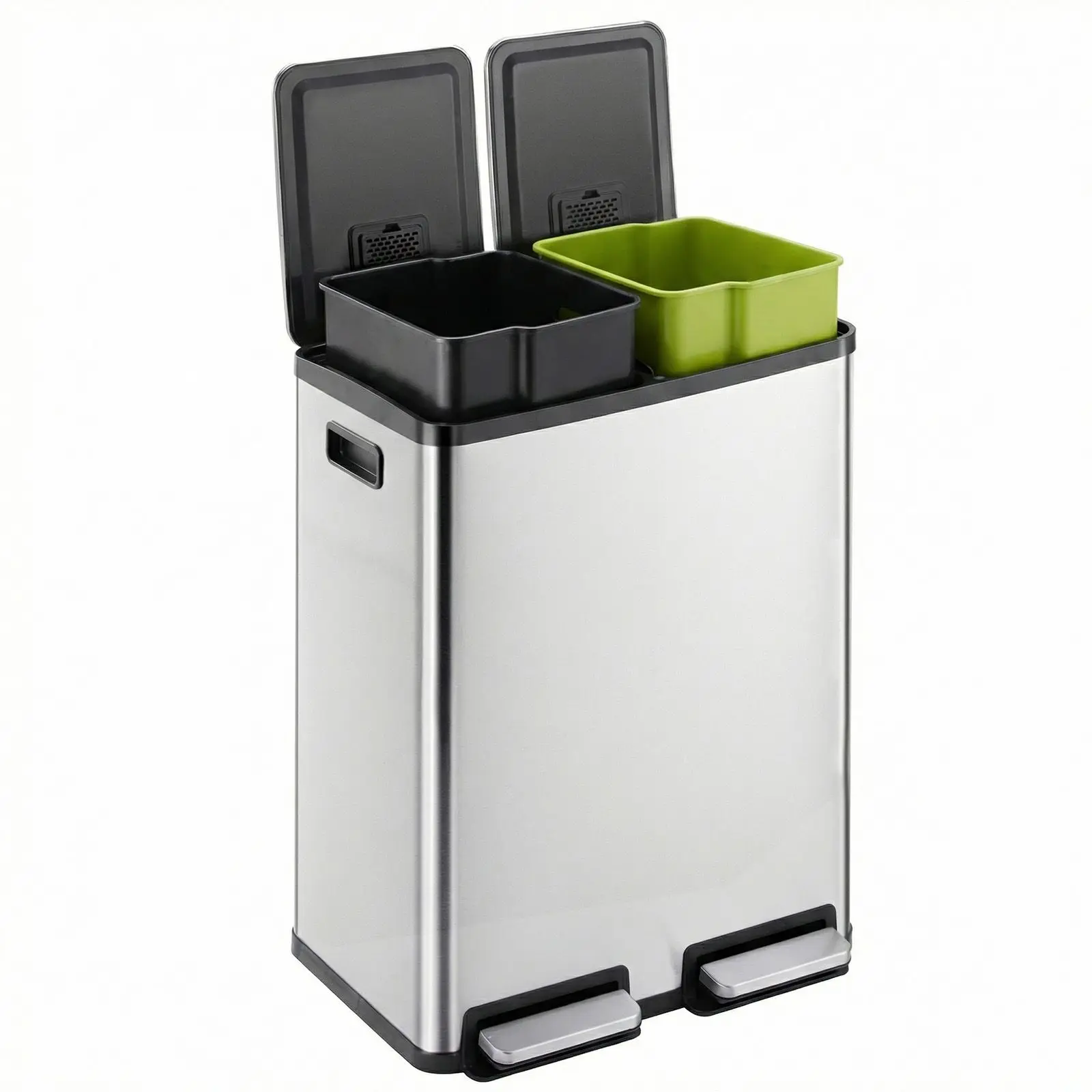 Trash Can with Lid - Large 60 Liter Stainless Steel Trash Can, Dual Compartment Plastic Inner Bucket (2 x 8 Gallon), Sealed Tras
Trash Can with Lid - Large 60 Liter Stainless Steel Trash Can, Dual Compartment Plastic Inner Bucket (2 x 8 Gallon), Sealed Tras