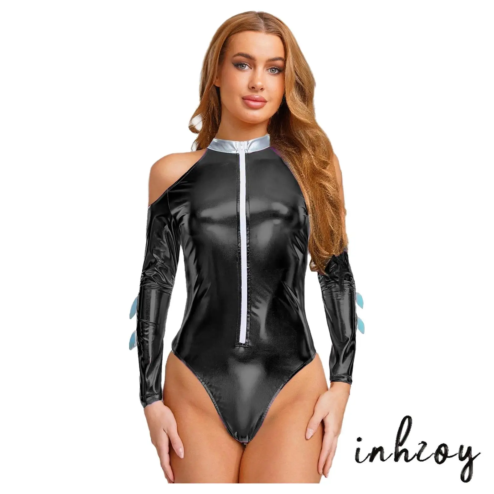 Women Shark Bodysuit Sexy Metallic Roleplay Costume Full Length Sleeves Zipper Front Jumpsuit Adult Halloween Fancy Dress Party
Women Shark Bodysuit Sexy Metallic Roleplay Costume Full Length Sleeves Zipper Front Jumpsuit Adult Halloween Fancy Dress Party