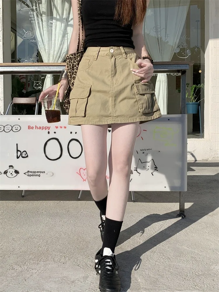 Kumikumi American Retro Khaki Color Anti-Light Semi-Body Skirt Women's Summer Unique Personality Loose Workwear Skirt
Kumikumi American Retro Khaki Color Anti-Light Semi-Body Skirt Women's Summer Unique Personality Loose Workwear Skirt