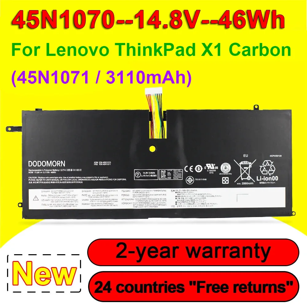 Аккумулятор 45N1070 45N1071 для ноутбука Lenovo ThinkPad X1 Carbon 34443MC 34438BC 3448AH2 Series, 14,8 в, 46 Вт/ч, 3110 мАч, высокое качество
Аккумулятор 45N1070 45N1071 для ноутбука Lenovo ThinkPad X1 Carbon 34443MC 34438BC 3448AH2 Series, 14,8 в, 46 Вт/ч, 3110 мАч, высокое качество
