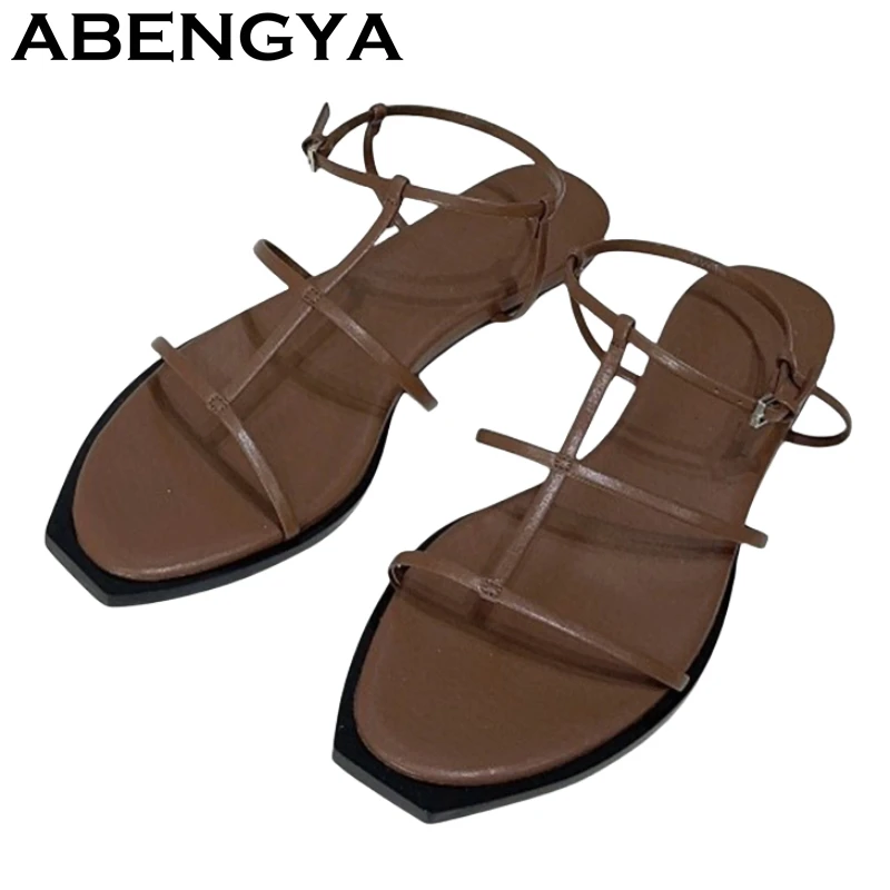 2025 Summer Square Open Toe Flat Sandals Women Concise Real Leather Narrow Band Rome Sandals Casual Beach Sandalias Femininas
2025 Summer Square Open Toe Flat Sandals Women Concise Real Leather Narrow Band Rome Sandals Casual Beach Sandalias Femininas