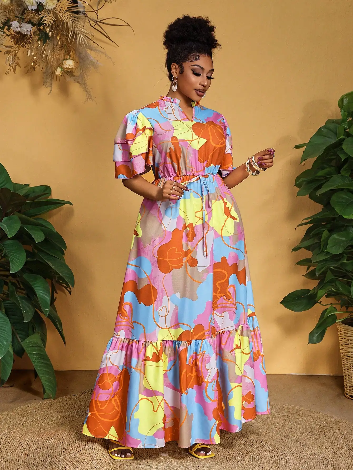 Plus Size Summer Floral Print Ruffle Sleeve Tiered Maxi Dress
Plus Size Summer Floral Print Ruffle Sleeve Tiered Maxi Dress