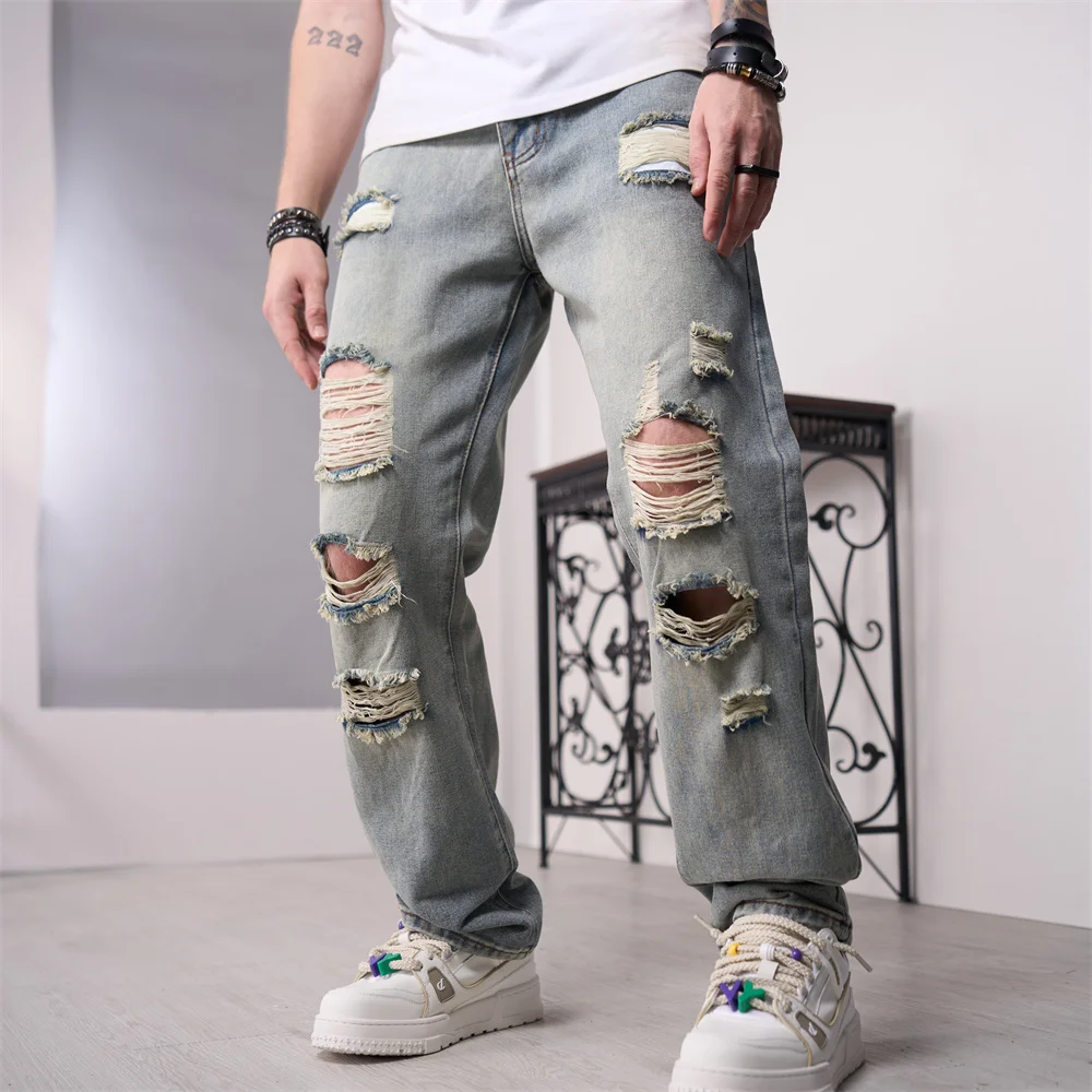 Streetwear Men Holes Distressed Loose Casual Straight Jeans Pants Good Quality Stylish Ripped Retro Male Denim Trousers
Streetwear Men Holes Distressed Loose Casual Straight Jeans Pants Good Quality Stylish Ripped Retro Male Denim Trousers