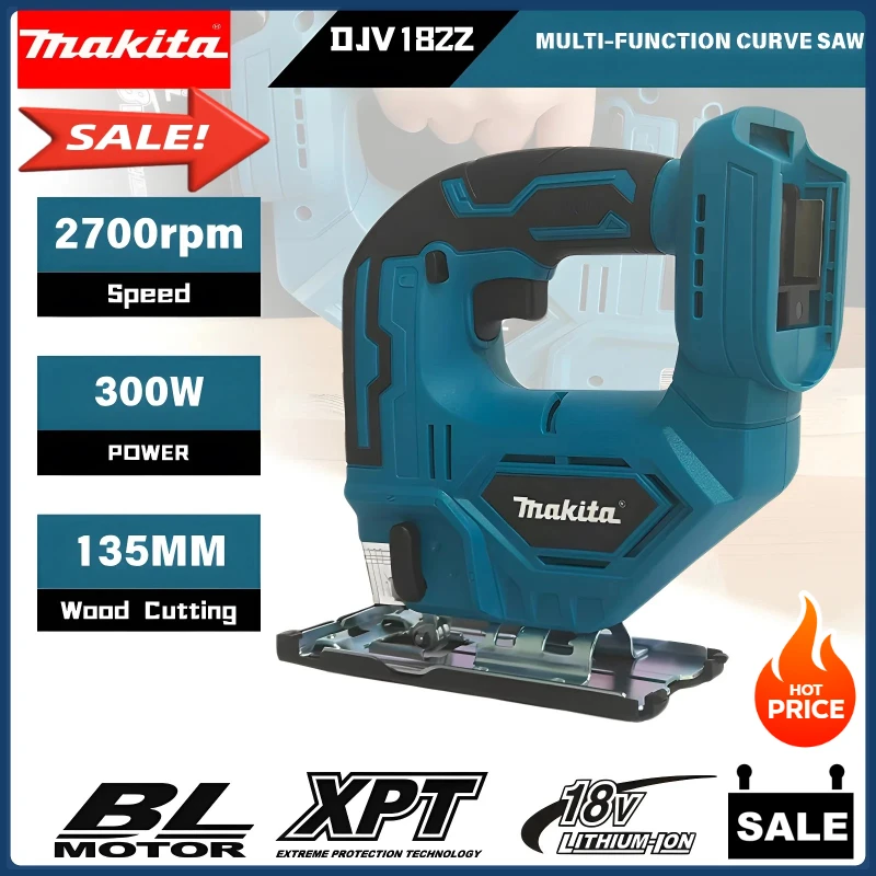 Makita DJV182 Cordless Jigsaw:18V,300W,0-2700rpm,80mm Stroke,±45° Cutting Angle,For Wood/Plastic/Metal Cutting Jobs
Makita DJV182 Cordless Jigsaw:18V,300W,0-2700rpm,80mm Stroke,±45° Cutting Angle,For Wood/Plastic/Metal Cutting Jobs