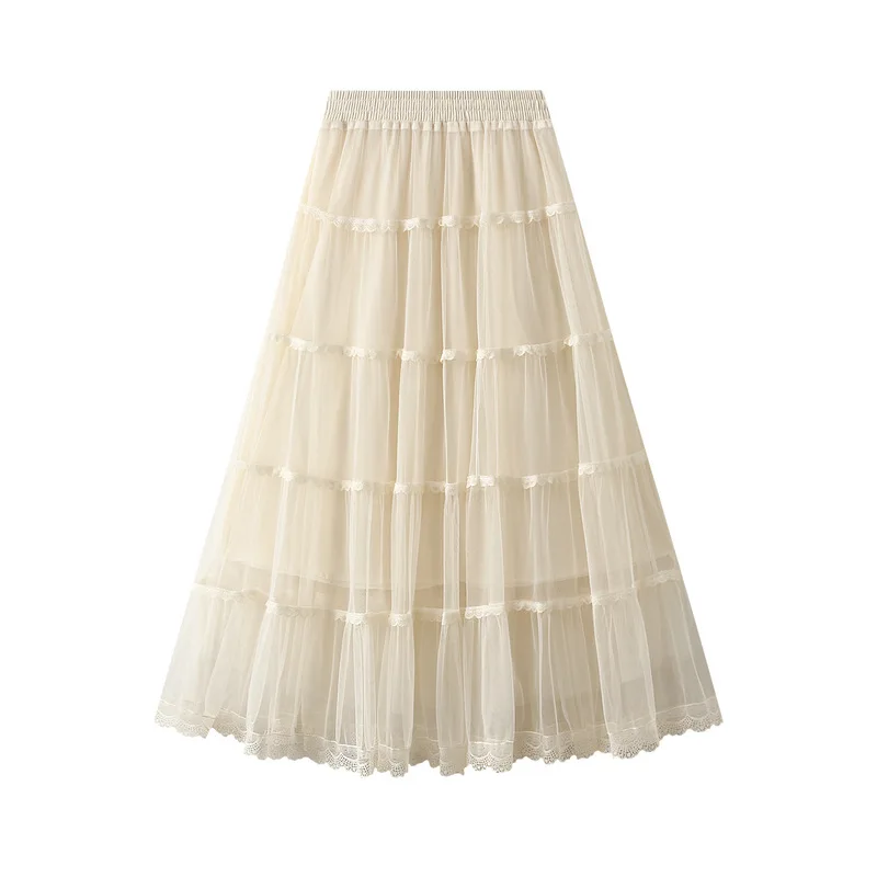 Fashionable Long Tiered Lace Tulle Skirt for Women New White High Waist Sweet A Line Midi Long Mesh Skirt Spring Summer Female
Fashionable Long Tiered Lace Tulle Skirt for Women New White High Waist Sweet A Line Midi Long Mesh Skirt Spring Summer Female
