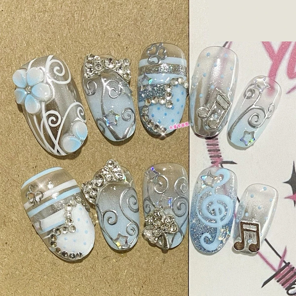 Y2K Retro Blue Silver Vines Press On Nails Art Summer 3D Flowers Notes Sparkle Powder Ellipse Manicure Customizable Fake Nails
Y2K Retro Blue Silver Vines Press On Nails Art Summer 3D Flowers Notes Sparkle Powder Ellipse Manicure Customizable Fake Nails
