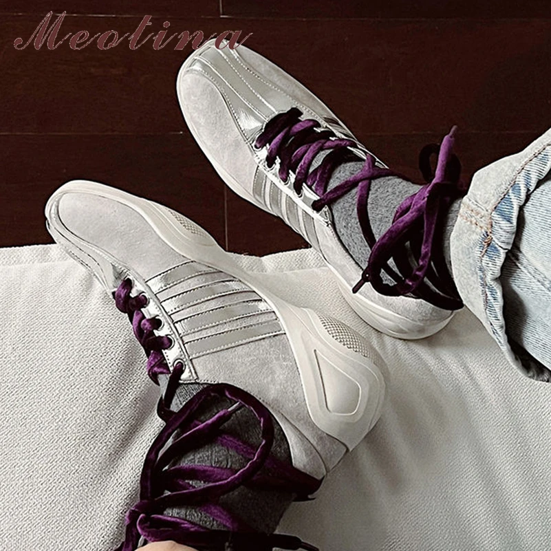 Meotina Women Genuine Leather Sneakers Round Toe Flats Lace-up Concise Design Ladies Fashion Shoes Spring Autumn Silver White 40
Meotina Women Genuine Leather Sneakers Round Toe Flats Lace-up Concise Design Ladies Fashion Shoes Spring Autumn Silver White 40
