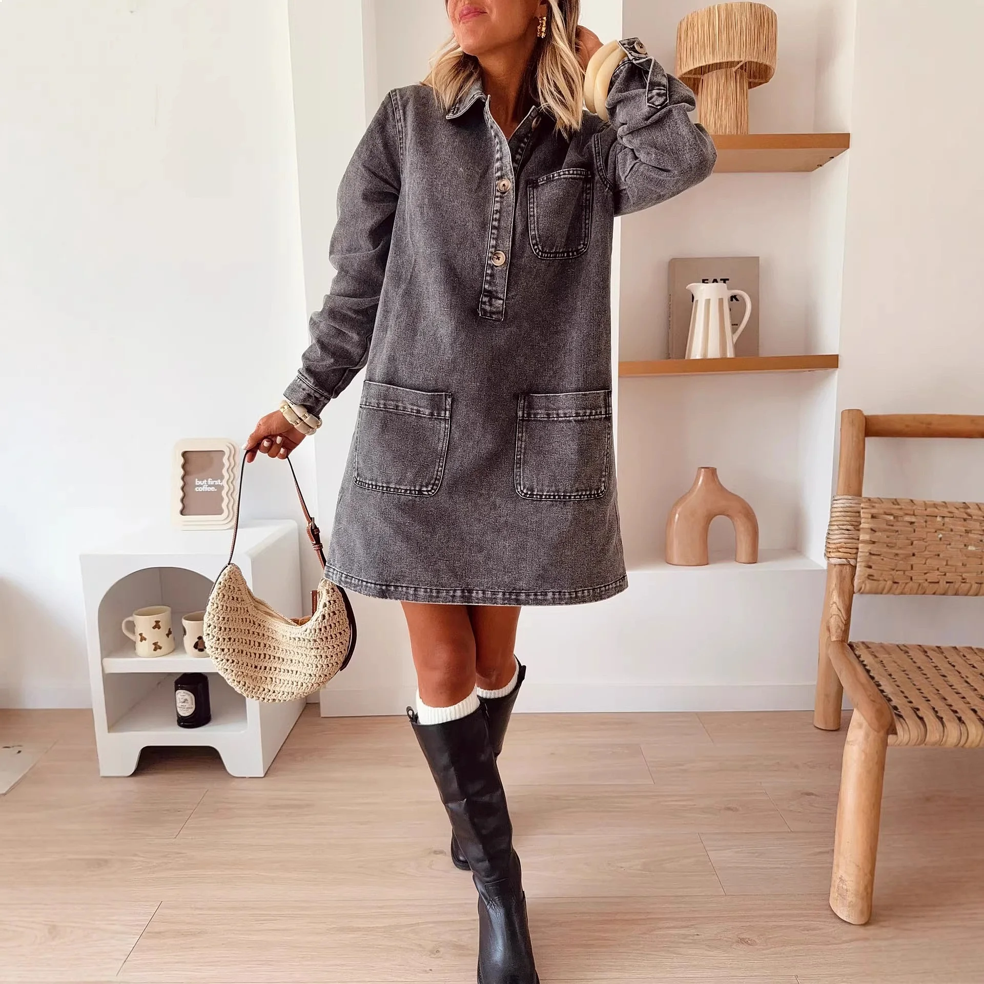 Women Denim Dresses Long Sleeve Loose Blouse Shirt Dress Spring Summer Casual Overall Jumpsuit Playsuit
Women Denim Dresses Long Sleeve Loose Blouse Shirt Dress Spring Summer Casual Overall Jumpsuit Playsuit