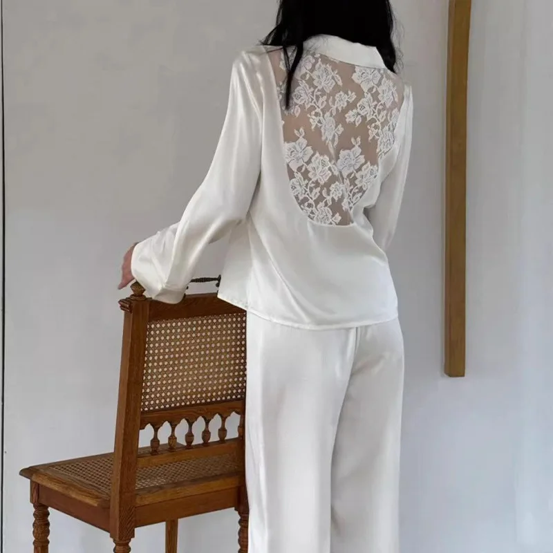 2025 летний осенний новый комплект брюк, одежда для сна из ледяного шелка для женщин, кружевной топ с цветочным принтом и открытой спиной, брюки, 2 шт., пижамы, одежда для дома, одежда для сна 
2025 летний осенний новый комплект брюк, одежда для сна из ледяного шелка для женщин, кружевной топ с цветочным принтом и открытой спиной, брюки, 2 шт., пижамы, одежда для дома, одежда для сна