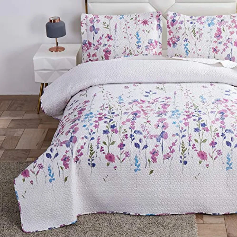 Summer Lightweight Thin Floral Quilts Full/Queen SizePurple Blue Lilac Flowers Green Leaves Botanical Bedspread Coverlet Set Br
Summer Lightweight Thin Floral Quilts Full/Queen SizePurple Blue Lilac Flowers Green Leaves Botanical Bedspread Coverlet Set Br