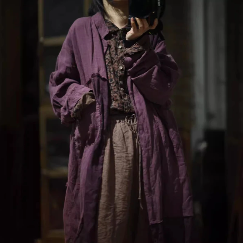 Women Loose Double Layer Ramie Long Jacket Ladies Vintage Patchwork Vintage Spring Coat Outerwear Female Loose Abrigos Mujer
Women Loose Double Layer Ramie Long Jacket Ladies Vintage Patchwork Vintage Spring Coat Outerwear Female Loose Abrigos Mujer