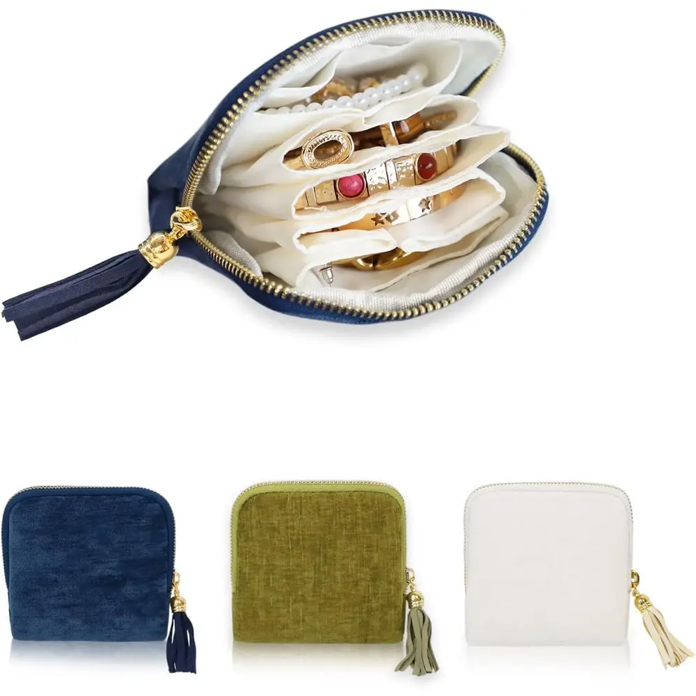 Portable Women's Jewelry Organizer Case with Pockets for Crystals, Bracelets, Necklaces, and Bangles, Blue Tassel, Ring Holder
Portable Women's Jewelry Organizer Case with Pockets for Crystals, Bracelets, Necklaces, and Bangles, Blue Tassel, Ring Holder