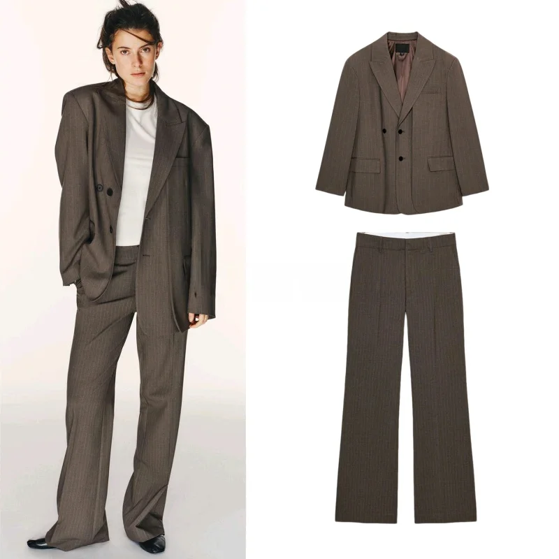 Shoulder Pad Long Sleeve Notch Lapel Suit Jacket with Flap Cover Women's Fashion Spring Outfit Two-Piece Set Striped Pants
Shoulder Pad Long Sleeve Notch Lapel Suit Jacket with Flap Cover Women's Fashion Spring Outfit Two-Piece Set Striped Pants
