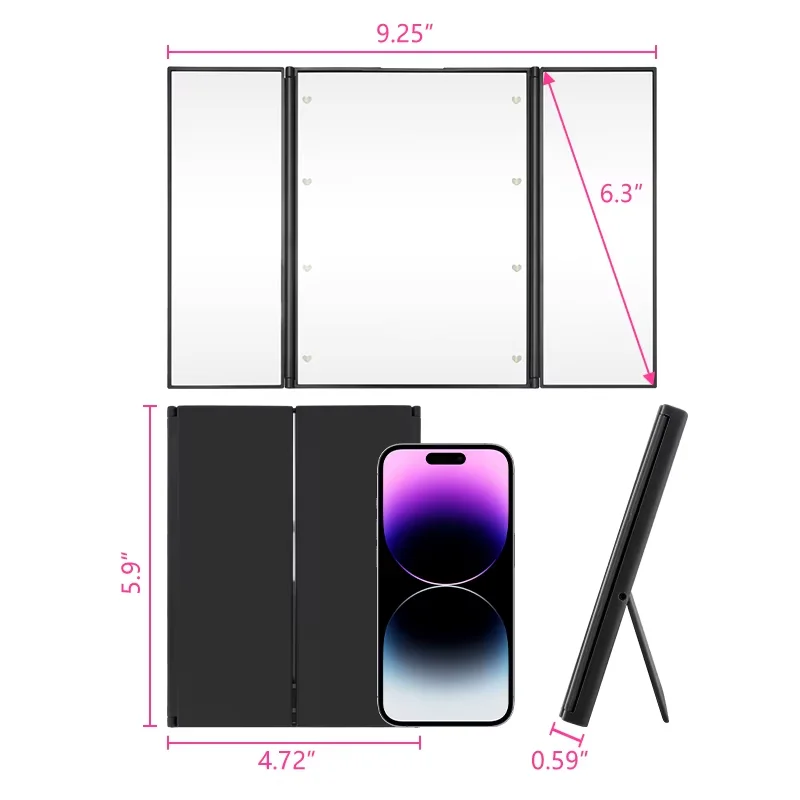 Portable Lighted Makeup Mirror 3 Way Trifold with Lights, LED Mini Travel Folding Vanity Mirror with Stand, Gifts for Woman
Portable Lighted Makeup Mirror 3 Way Trifold with Lights, LED Mini Travel Folding Vanity Mirror with Stand, Gifts for Woman