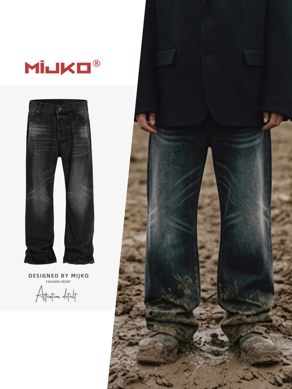 MIJKO Black Gray Washed Straight Jeans TJ100
MIJKO Black Gray Washed Straight Jeans TJ100