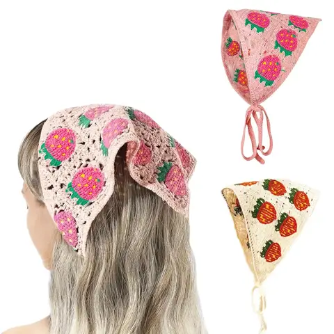 Korean Sweet Cute Handmade Crochet Hollow Triangle Headband Towel For Women Girls Flower Headscarf Hair Accessories