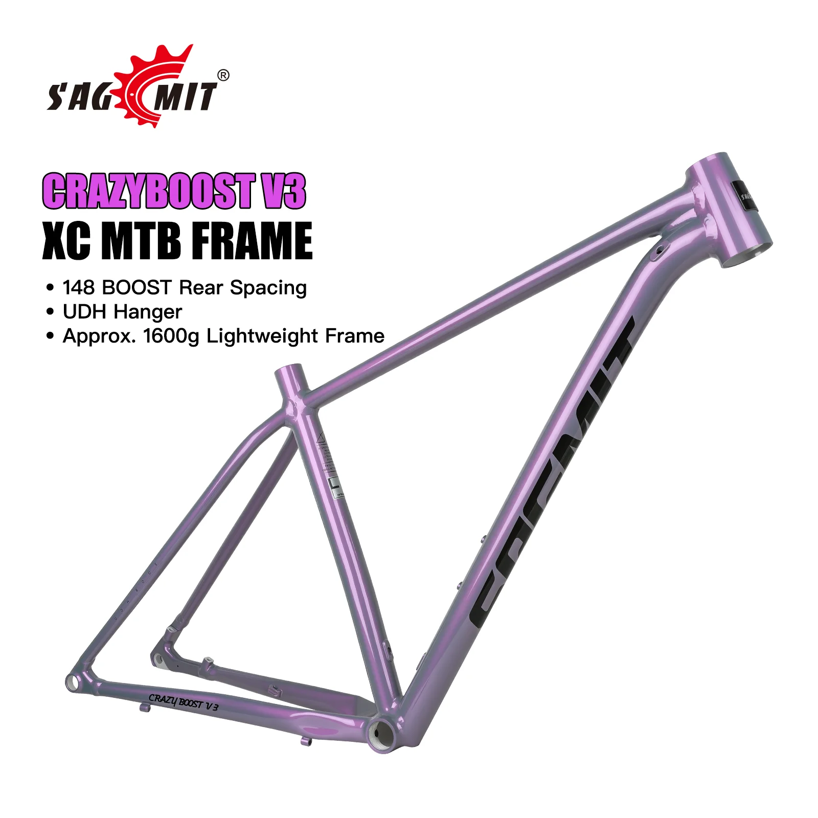 SAGMIT V3 6061 Aluminum MTB Frame 27.5 29er XC Mountain Bike Frame BSA73 UDH Rear Hanger Disc Brake Compatible Ultra-light 1600g
SAGMIT V3 6061 Aluminum MTB Frame 27.5 29er XC Mountain Bike Frame BSA73 UDH Rear Hanger Disc Brake Compatible Ultra-light 1600g
