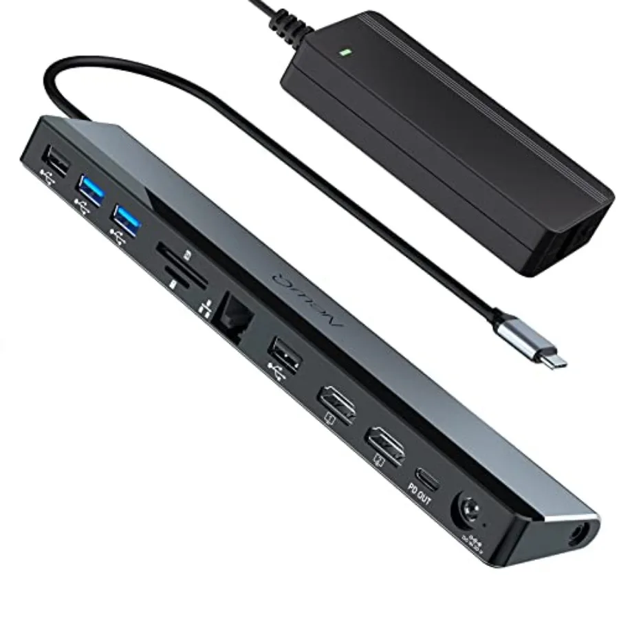 USB C Docking Station for dual 4K monitor setup: aluminum black Thunderbolt 3/4 dock with 12-in-1 ports, 18W PD out, HDMI, USB,
USB C Docking Station for dual 4K monitor setup: aluminum black Thunderbolt 3/4 dock with 12-in-1 ports, 18W PD out, HDMI, USB,