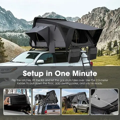 Carpa de Techo SAN HIMA para 3-4 Personas | Esencial para Campismo Todoterreno 4x4, Montaje Rápido, Impermeable, Abertura Lateral Tipo Concha, ABS Rígido