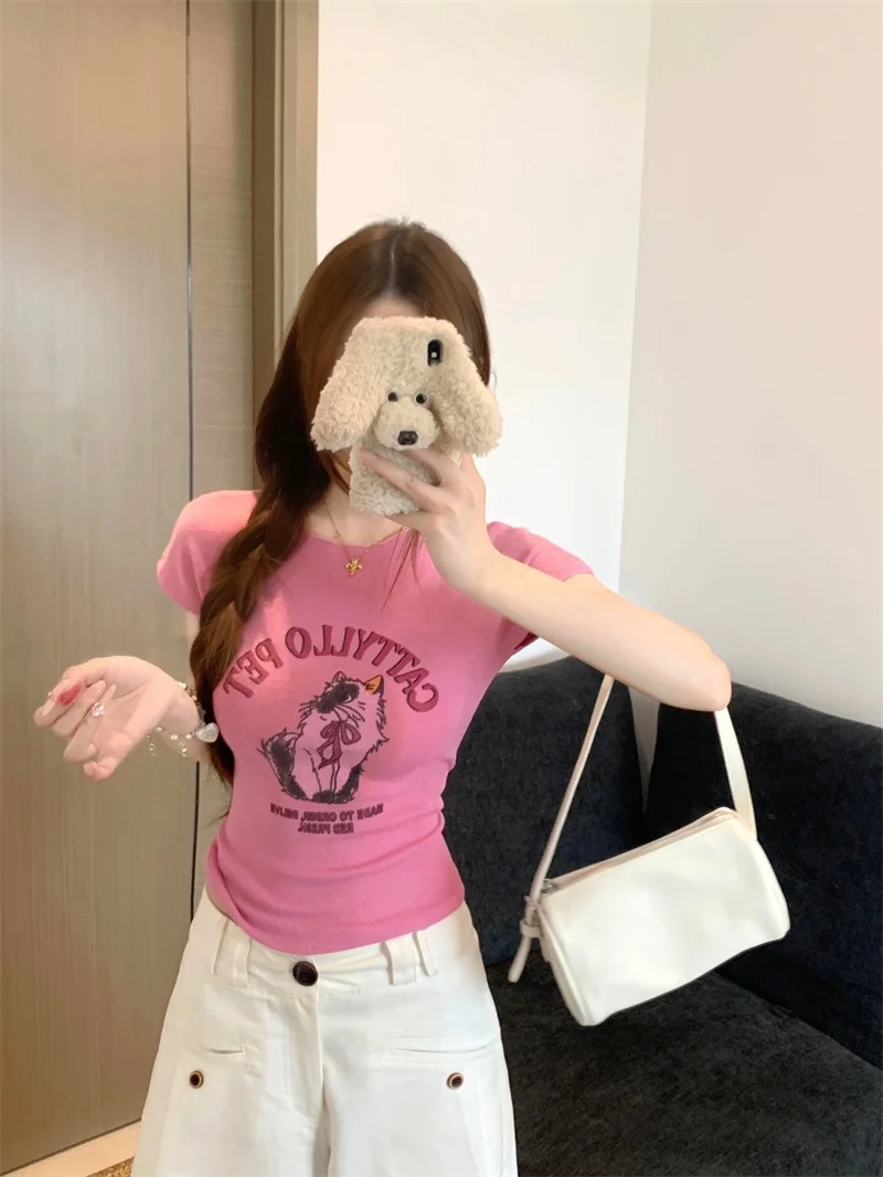 Pink Print Short Sleeve Slim Fit T-Shirt Women's Summer New Style Casual Fashion Compact Folded Versatile Slim Short Top
Pink Print Short Sleeve Slim Fit T-Shirt Women's Summer New Style Casual Fashion Compact Folded Versatile Slim Short Top