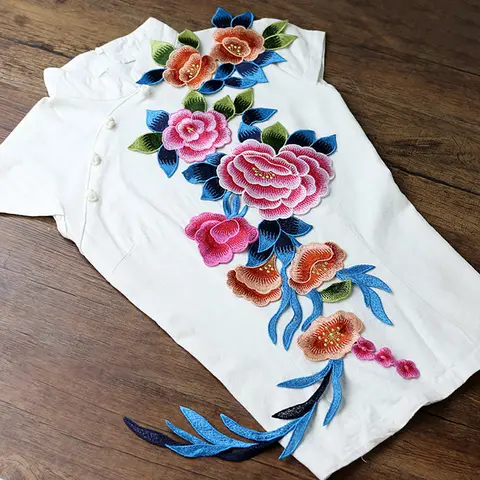 AHYONNIEX Brand High Quality China Style Big computerized embroidery hand stitching type Flower Patches for Clothing DIY