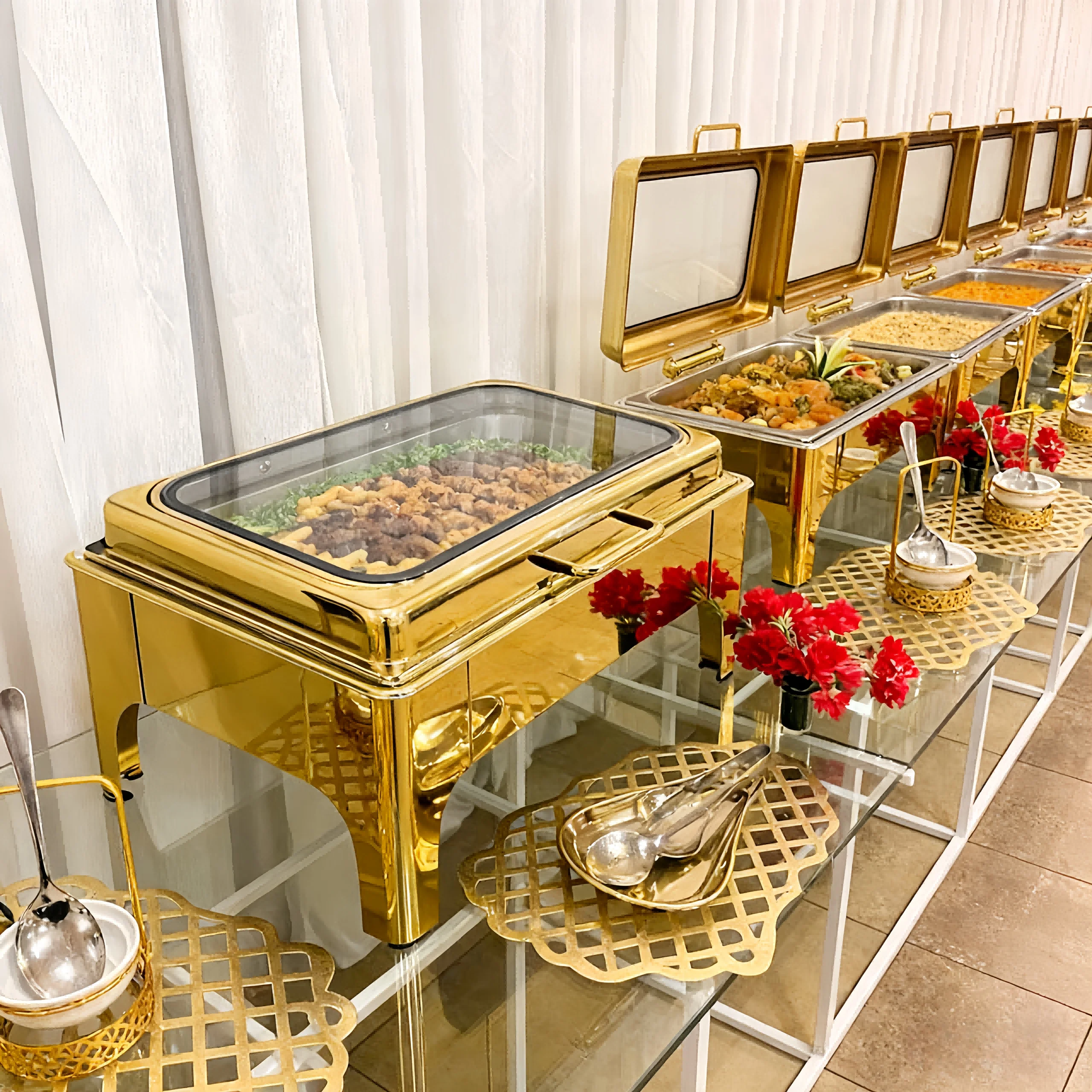Stainless Steel Restaurant Hotel Wedding Chafing Dish Gas Fuel Heating Buffet Server 9L Capacity Gold Color
Stainless Steel Restaurant Hotel Wedding Chafing Dish Gas Fuel Heating Buffet Server 9L Capacity Gold Color