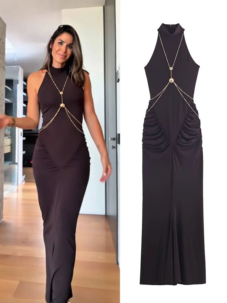 HH New Woman Spring Fashion Halter Collar Sleeveless Zipper Chain Pleated Decoration Long Dress Female Elegant Chic Party Dress
HH New Woman Spring Fashion Halter Collar Sleeveless Zipper Chain Pleated Decoration Long Dress Female Elegant Chic Party Dress