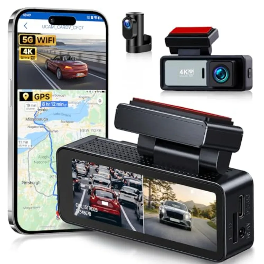 Car dual dash cam for front and rear, 4K IPS screen, black, 5G WiFi with APP control, GPS, G-sensor, 24H parking mode, loop rec
Car dual dash cam for front and rear, 4K IPS screen, black, 5G WiFi with APP control, GPS, G-sensor, 24H parking mode, loop rec