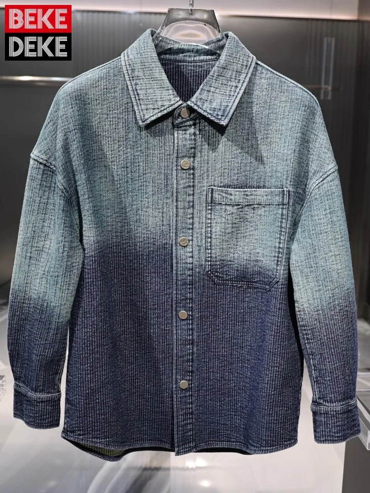 Fashion Mens Denim Coat Long Sleeve Gradient Color Autumn Single Breasted Shirt Jacket Personality Loose Fit Casual Outerwear
Fashion Mens Denim Coat Long Sleeve Gradient Color Autumn Single Breasted Shirt Jacket Personality Loose Fit Casual Outerwear
