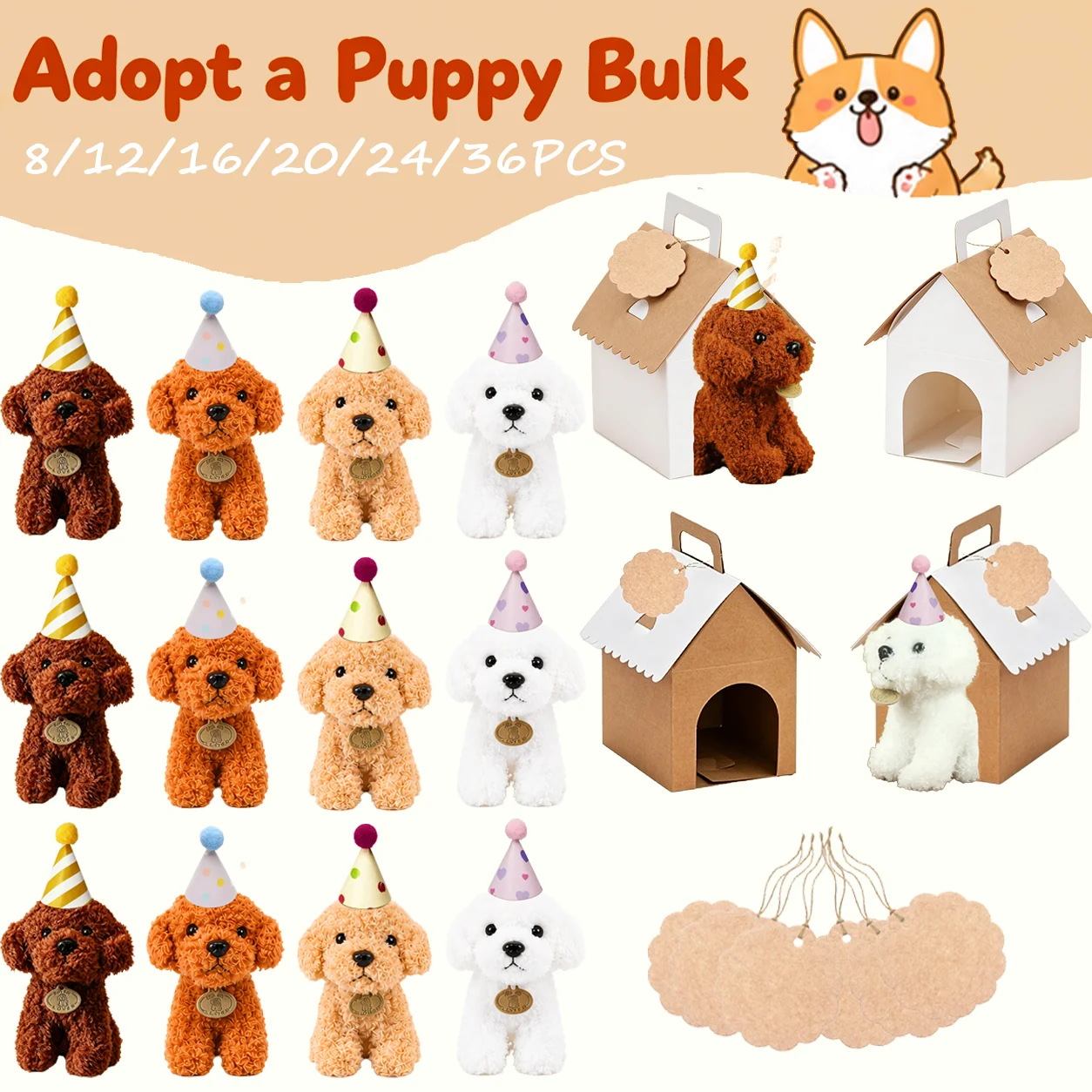 8-36Pcs Puppy Stuffed Animals Bulk with Card Hat Paper Boxes Adopt A Puppy Party Favors Birthday Stuffed Dogs Keychain for Kids
8-36Pcs Puppy Stuffed Animals Bulk with Card Hat Paper Boxes Adopt A Puppy Party Favors Birthday Stuffed Dogs Keychain for Kids