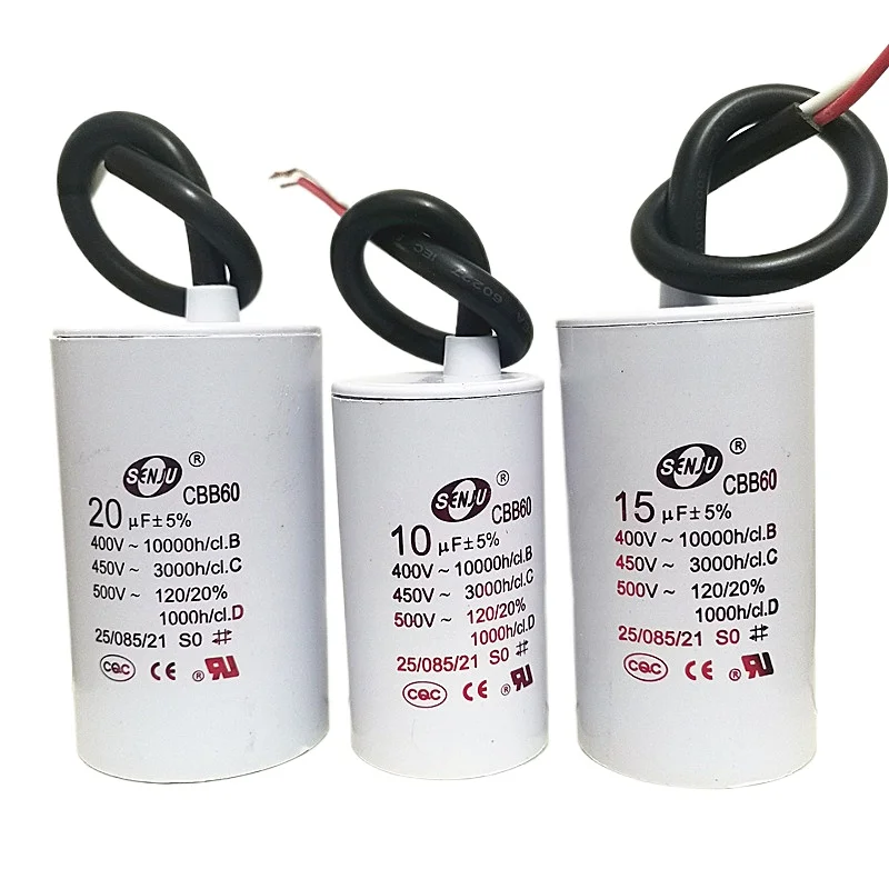 CBB60 start capacitor SENJU submersible pump motor washing machine capacitor 450V4/5/10/12/16/20UF
CBB60 start capacitor SENJU submersible pump motor washing machine capacitor 450V4/5/10/12/16/20UF