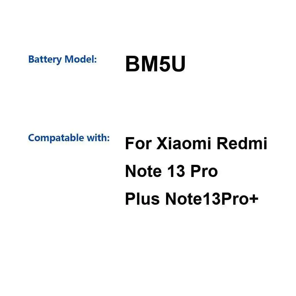 5000Mah For Xiaomi Redmi Note 13 Pro Plus Note13pro+ Reliable Power Supply Mobile Phone Battery BM5U
5000Mah For Xiaomi Redmi Note 13 Pro Plus Note13pro+ Reliable Power Supply Mobile Phone Battery BM5U