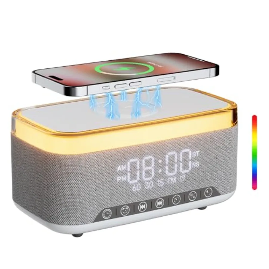 Alarm Clock Bluetooth Speaker with 10w Fast Wireless Charger for iPhone Samsung, 10W Stereo Bluetooth Speaker, 12-Color Night L
Alarm Clock Bluetooth Speaker with 10w Fast Wireless Charger for iPhone Samsung, 10W Stereo Bluetooth Speaker, 12-Color Night L