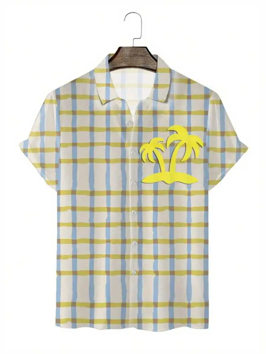 Mens Plaid Short Sleeve Button Up Shirt With Palm Tree Print Casual Beach Style
Mens Plaid Short Sleeve Button Up Shirt With Palm Tree Print Casual Beach Style