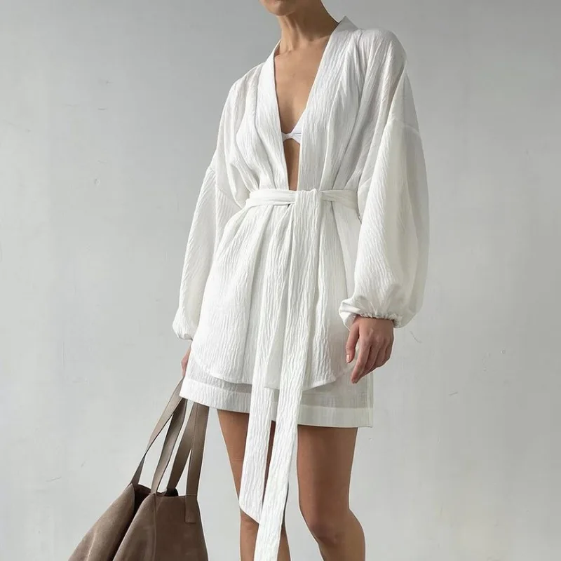 2026 Spring Pajamas Set Loose White Pure Cotton Crepe Long Sleeved Nightgown Shorts Loungewear European American Style L Size
2026 Spring Pajamas Set Loose White Pure Cotton Crepe Long Sleeved Nightgown Shorts Loungewear European American Style L Size