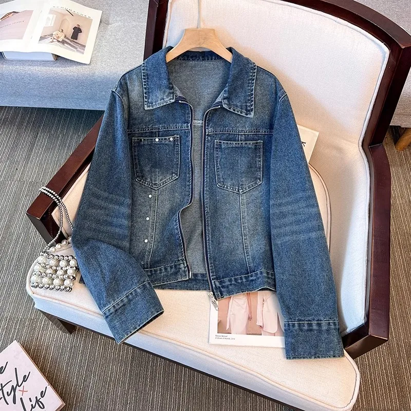 Korean Casual Big Pocket Blue Short Denim Jacket Lapel Zipper Long Sleeve Spring Autumn Female Jeans Jacket Coat Veste Femme
Korean Casual Big Pocket Blue Short Denim Jacket Lapel Zipper Long Sleeve Spring Autumn Female Jeans Jacket Coat Veste Femme